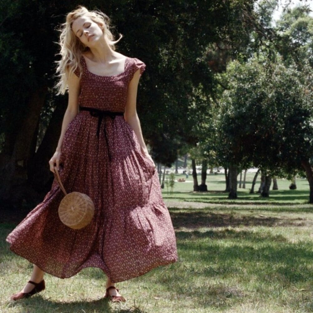 DÔEN Honeysuckle Maxi Dress Wine Winter Ditsy (Small)